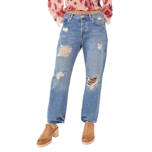 Free People We The Free Bren Boyfriend High Rise Baggy Distressed Jeans, Size 24 - Picture 9 of 16